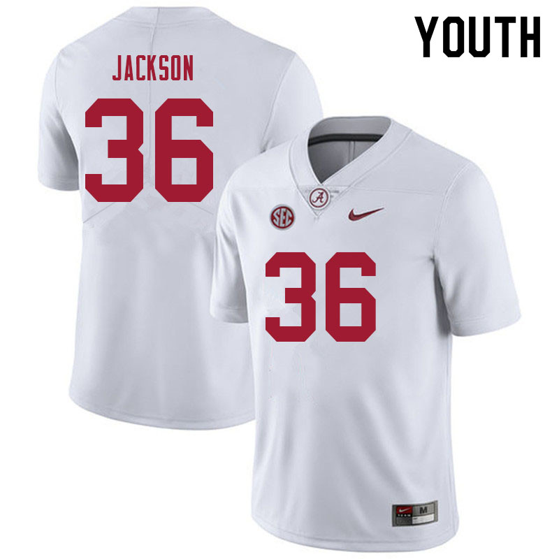 Alabama Crimson Tide Youth Ian Jackson #36 White NCAA Nike Authentic Stitched 2021 College Football Jersey CA16Q88OQ